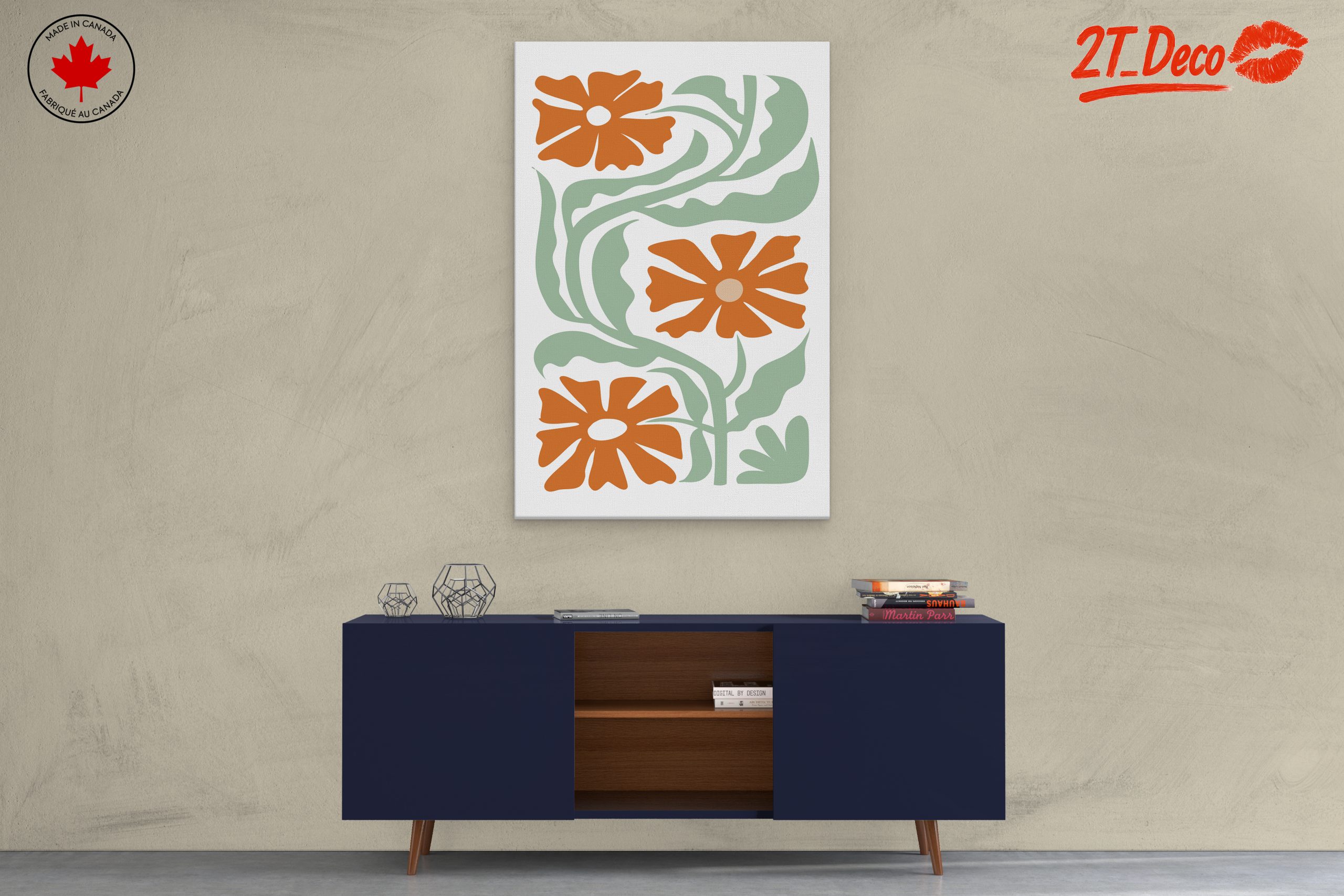 Stylized Floral Design with Green Leaves - Image 3