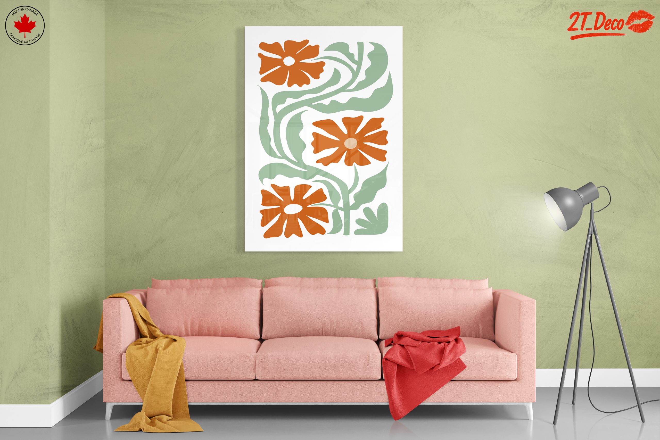 Stylized Floral Design with Green Leaves - Image 7