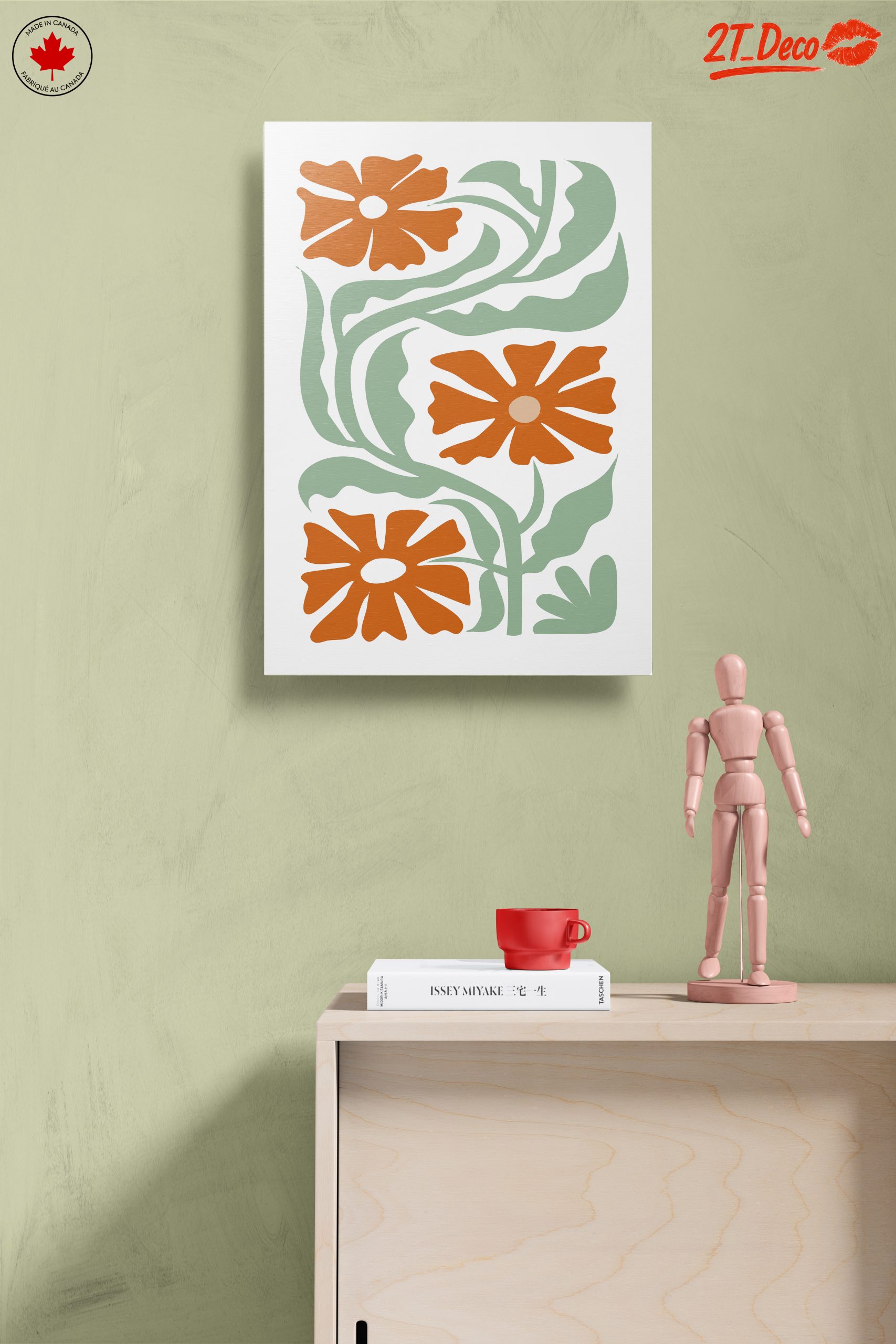 Stylized Floral Design with Green Leaves - Image 14
