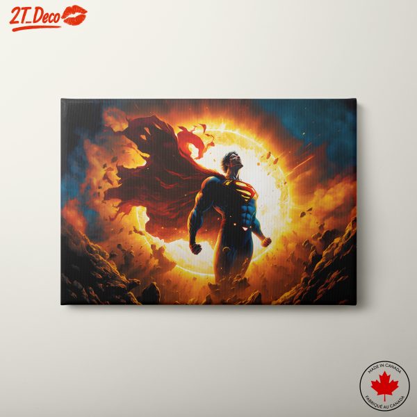 Superman Heroic Artwork with Fiery Background