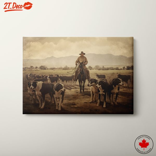 Cowboy With Farm Dogs in Rustic Landscape