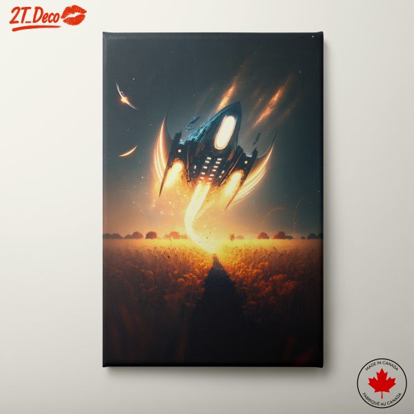 Futuristic Spaceship Launching in Cosmic Landscape
