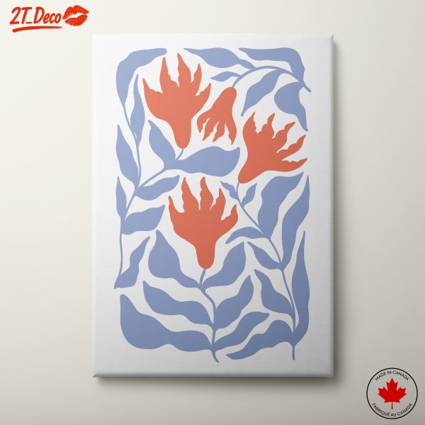Stylized Floral Art with Blue and Coral