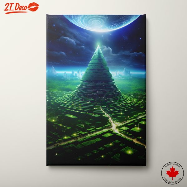 Futuristic Pyramid Landscape with Cosmic Sky