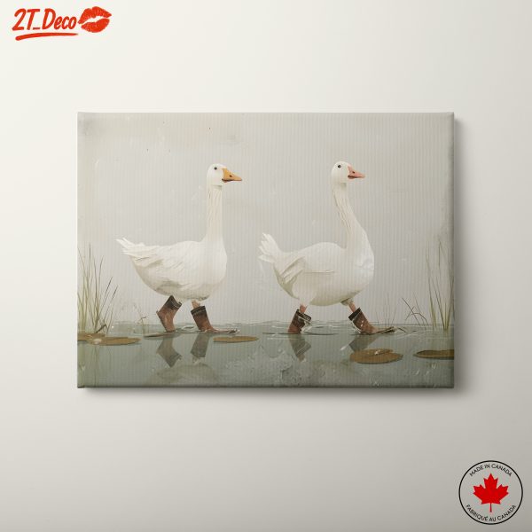 Whimsical Geese Walking in Boots