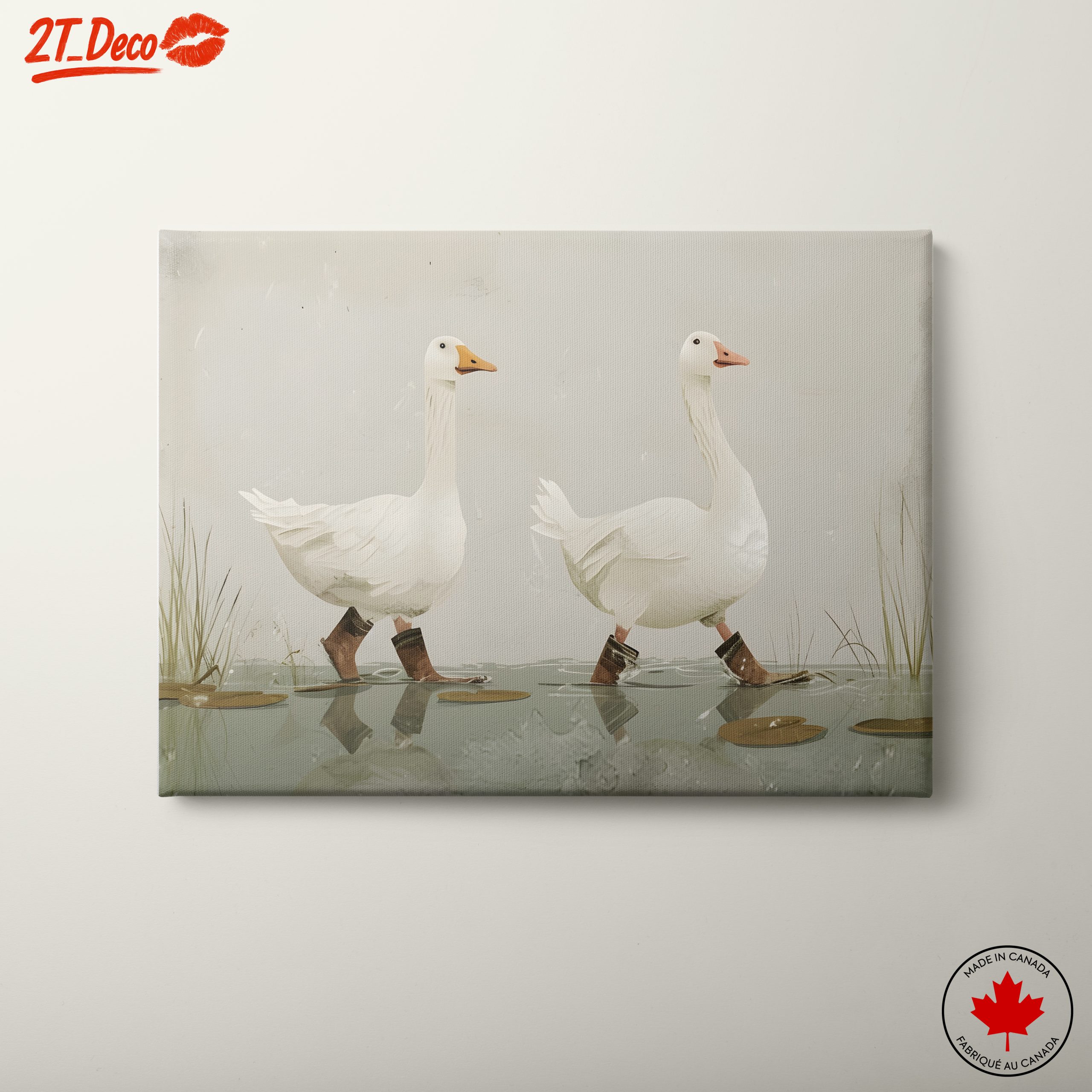 Whimsical Geese Walking in Boots