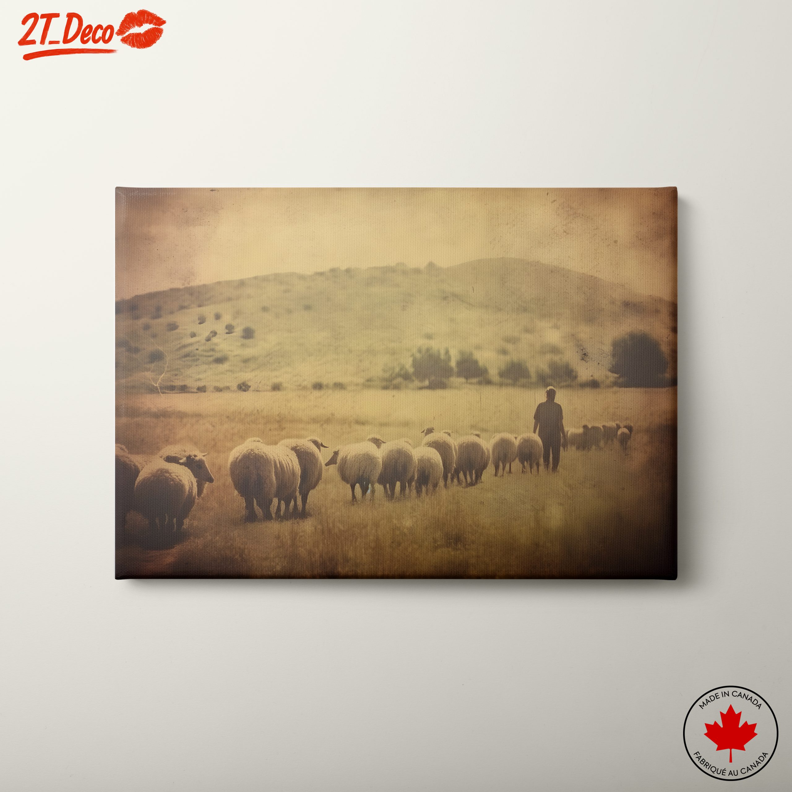 Shepherd With Sheep in Pastoral Landscape