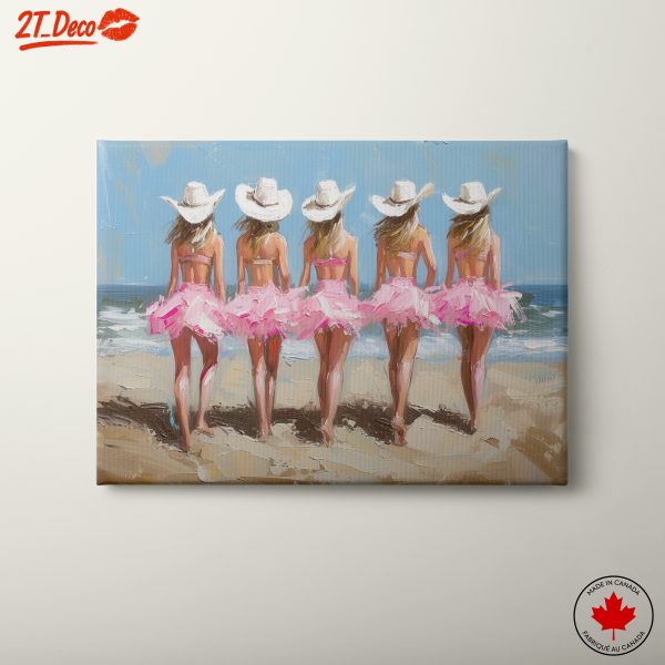 Beach Scene with Cheerful Characters in Pink