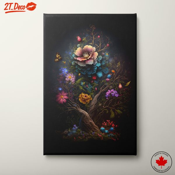 Vibrant Floral Tree Art with Butterflies