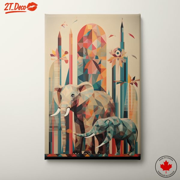 Geometric Stylized Elephants in Vibrant Colors