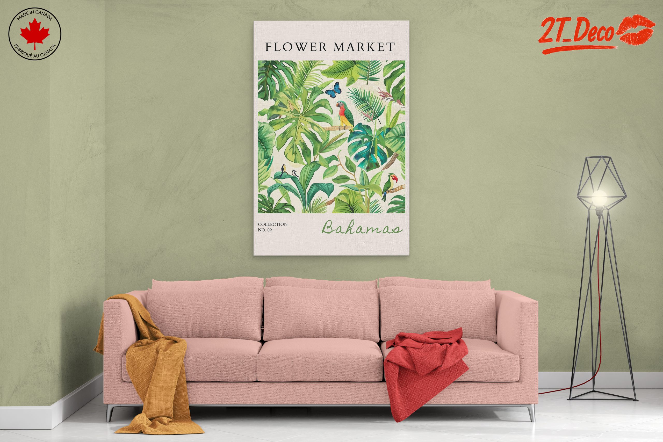 Tropical Botanical Artwork Featuring Colorful Birds - Image 2