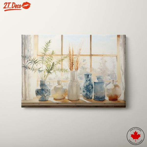 Elegant Window Display with Botanical Vases