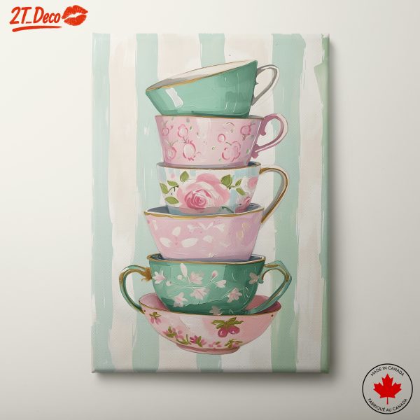 Decorative Stack of Vintage Tea Cups