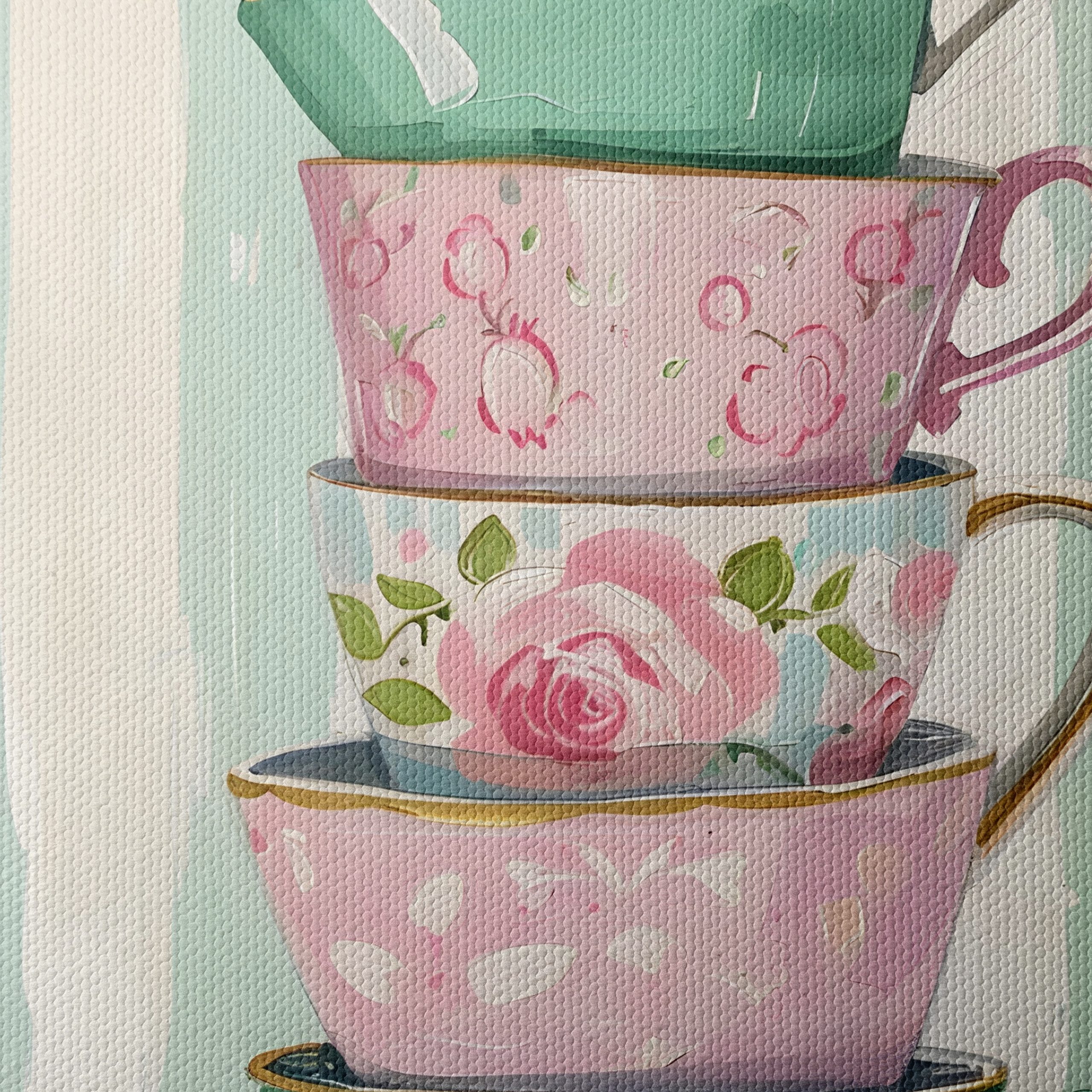 Decorative Stack of Vintage Tea Cups - Image 4
