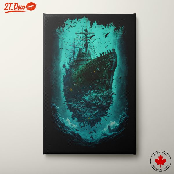 Submerged Ship in Abstract Ocean Art