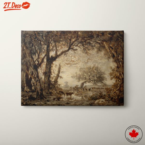 Serene Nature Landscape with Trees and Cattle