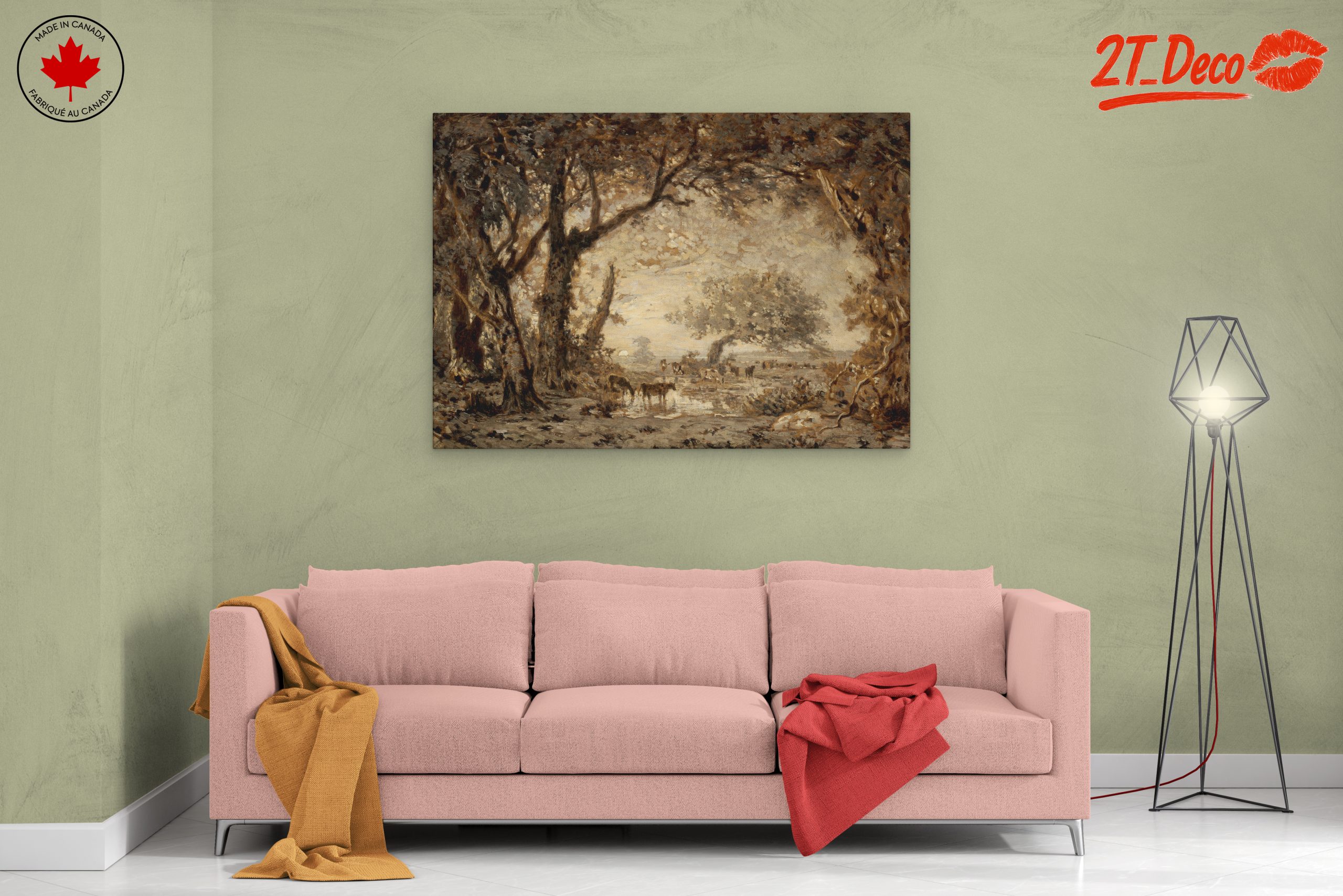 Serene Nature Landscape with Trees and Cattle - Image 2