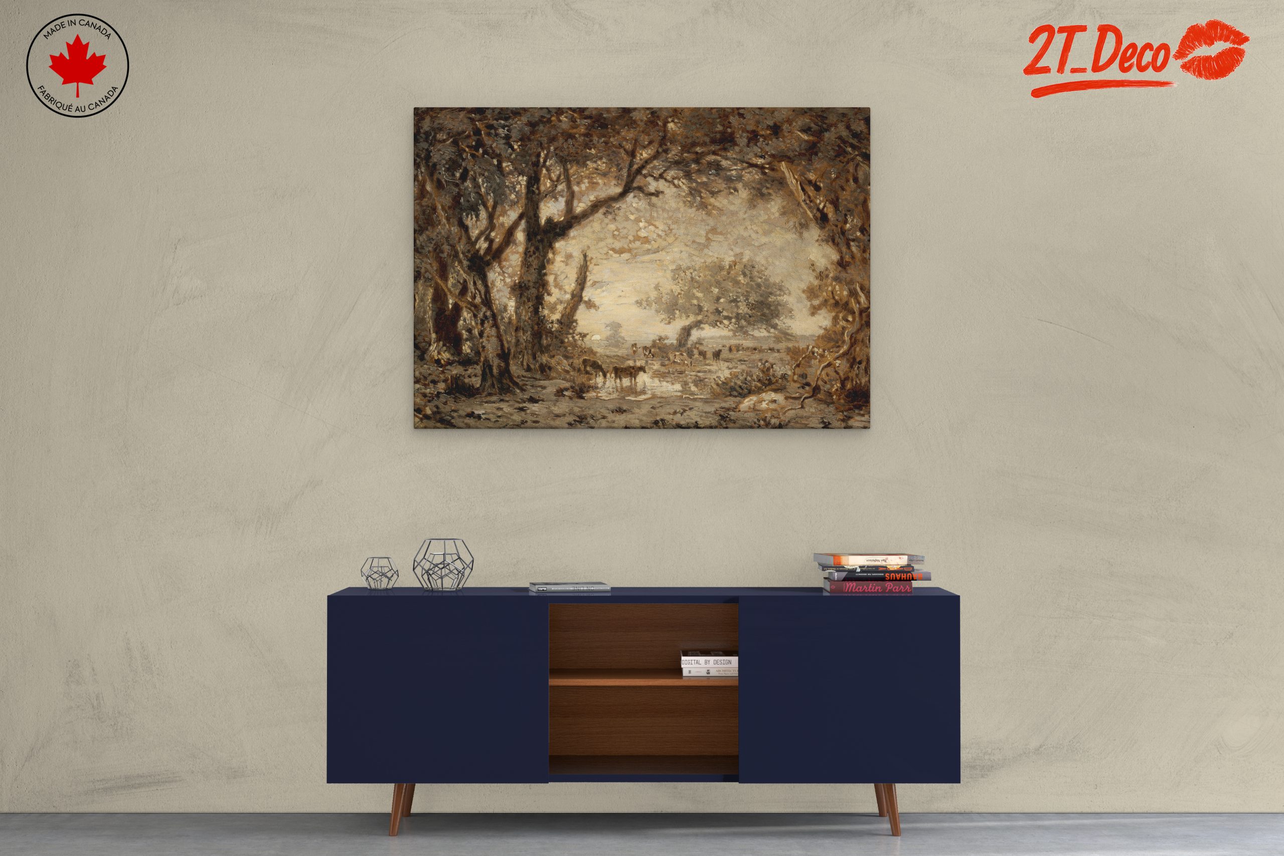 Serene Nature Landscape with Trees and Cattle - Image 3