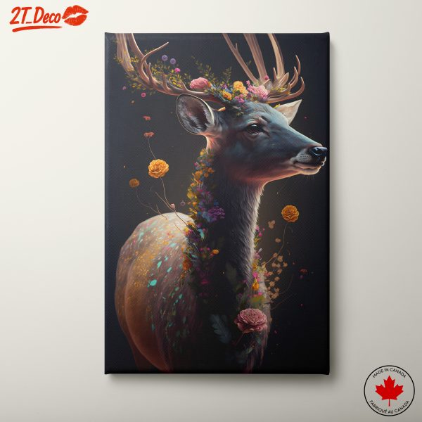 Deer Portrait with Floral Accents