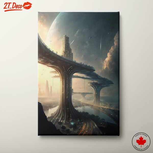 Futuristic Cityscape Under a Cosmic Sky