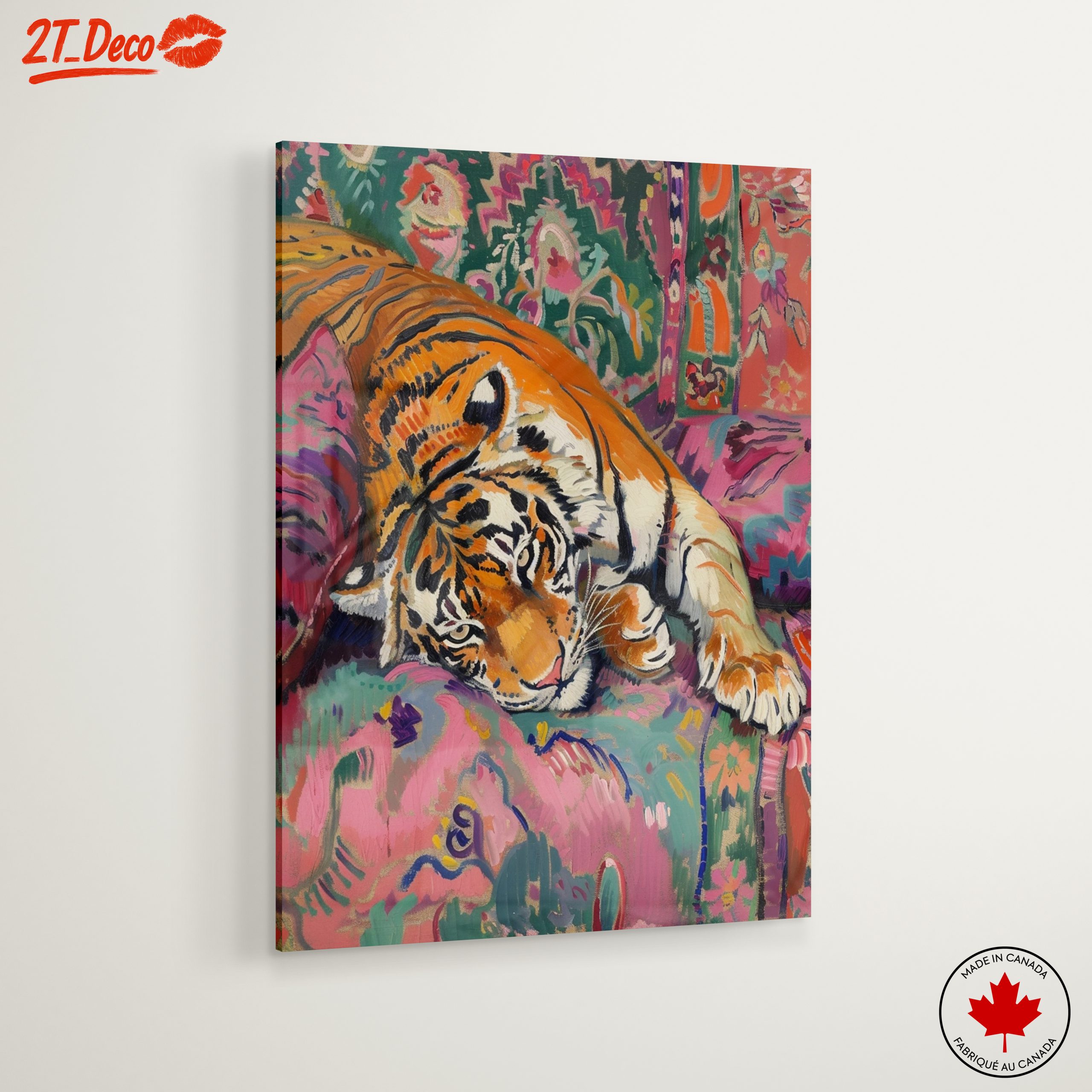 Colorful Tiger Relaxing on Vibrant Couch - Image 6