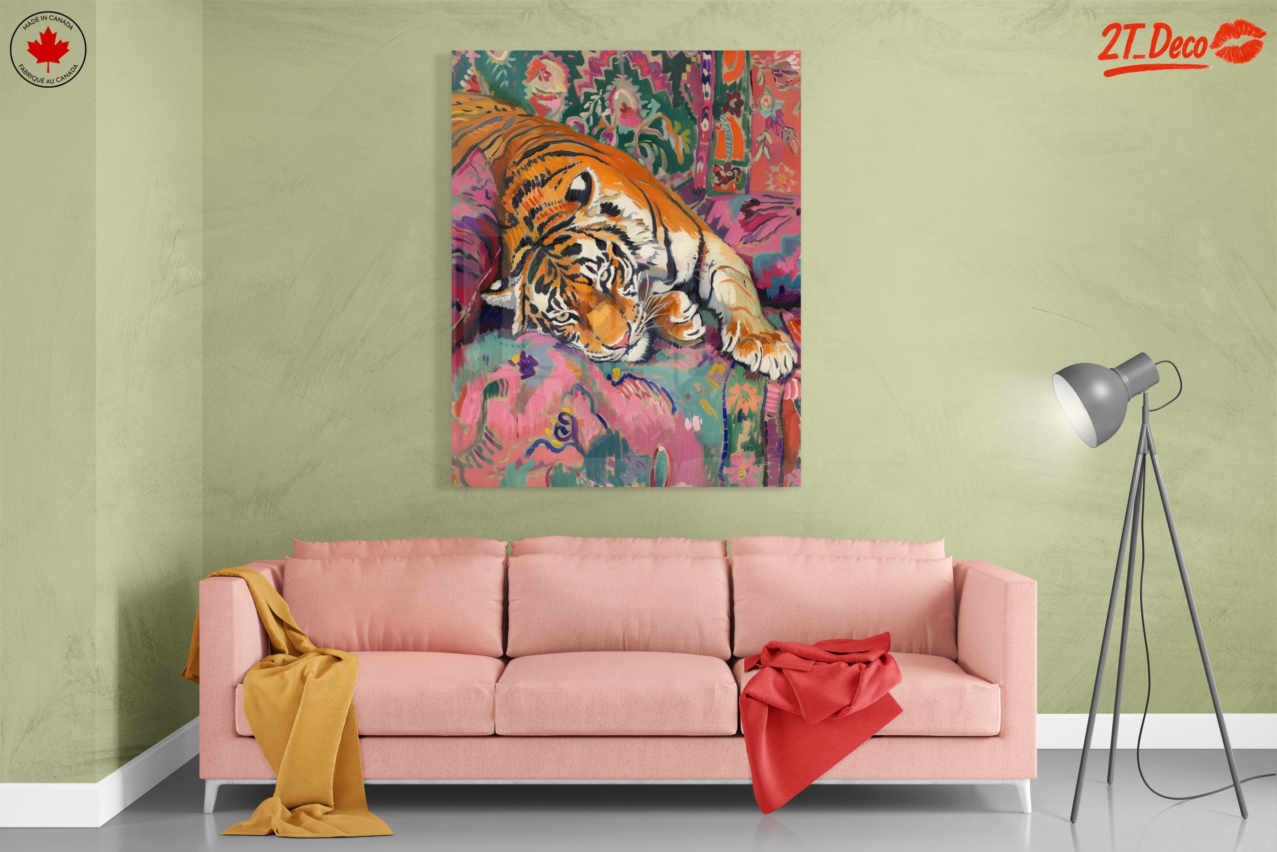 Colorful Tiger Relaxing on Vibrant Couch - Image 7