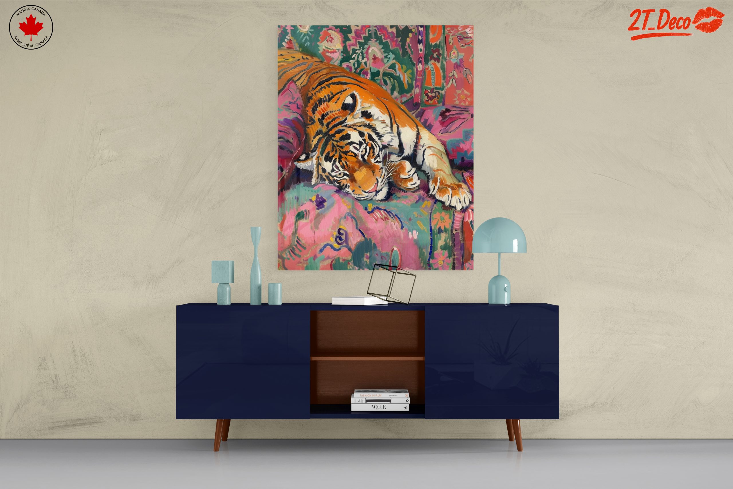 Colorful Tiger Relaxing on Vibrant Couch - Image 8