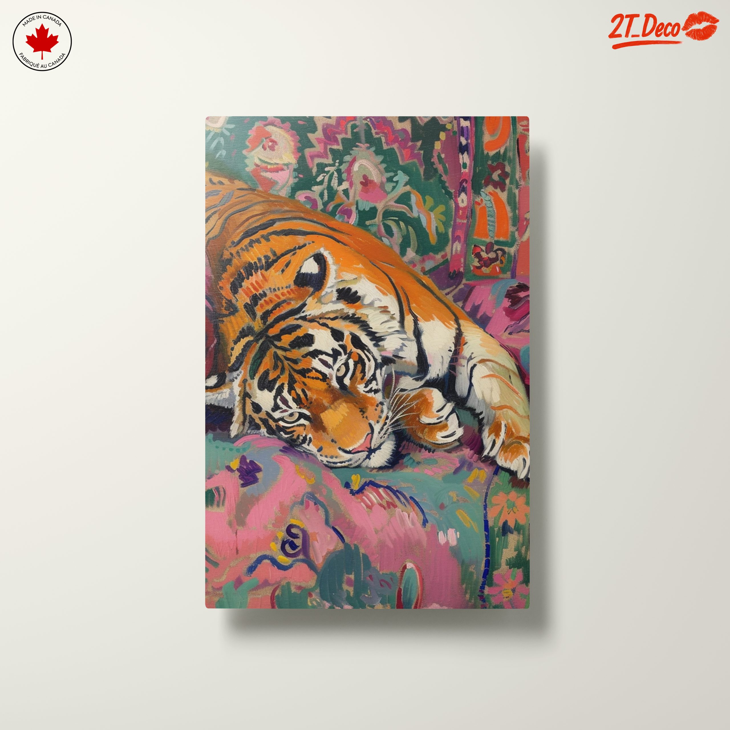 Colorful Tiger Relaxing on Vibrant Couch - Image 10