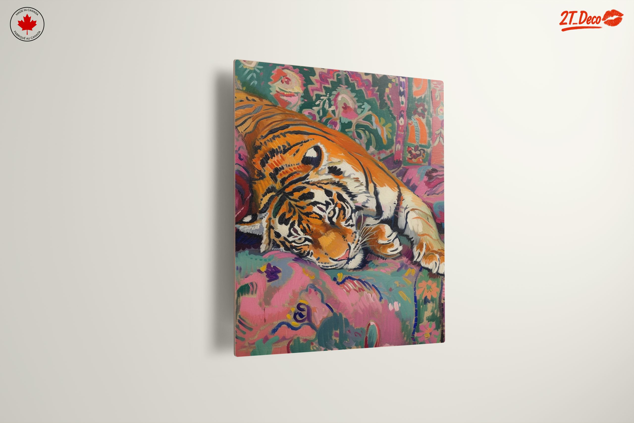 Colorful Tiger Relaxing on Vibrant Couch - Image 13