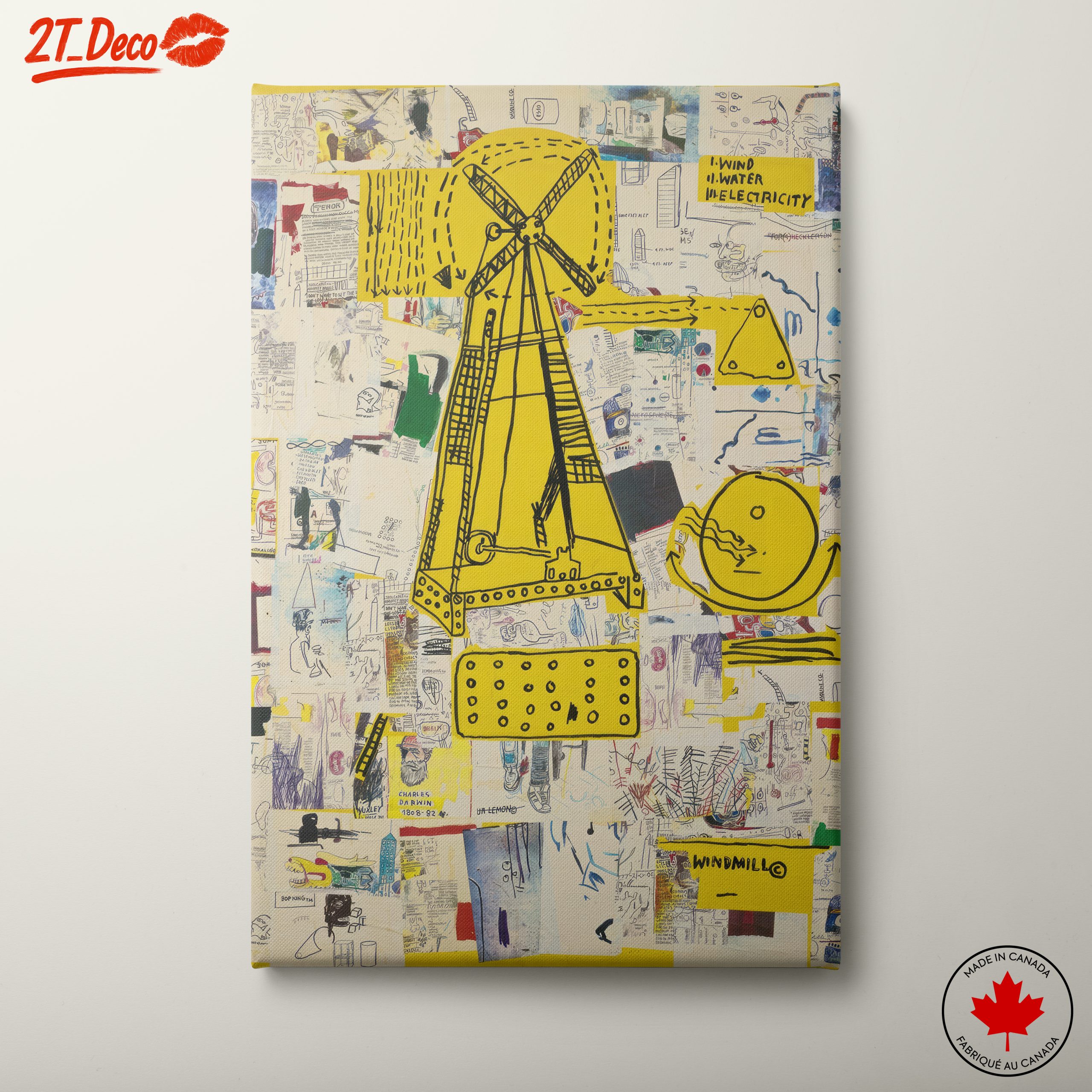 Whimsical Windmill and Abstract Collage Artwork