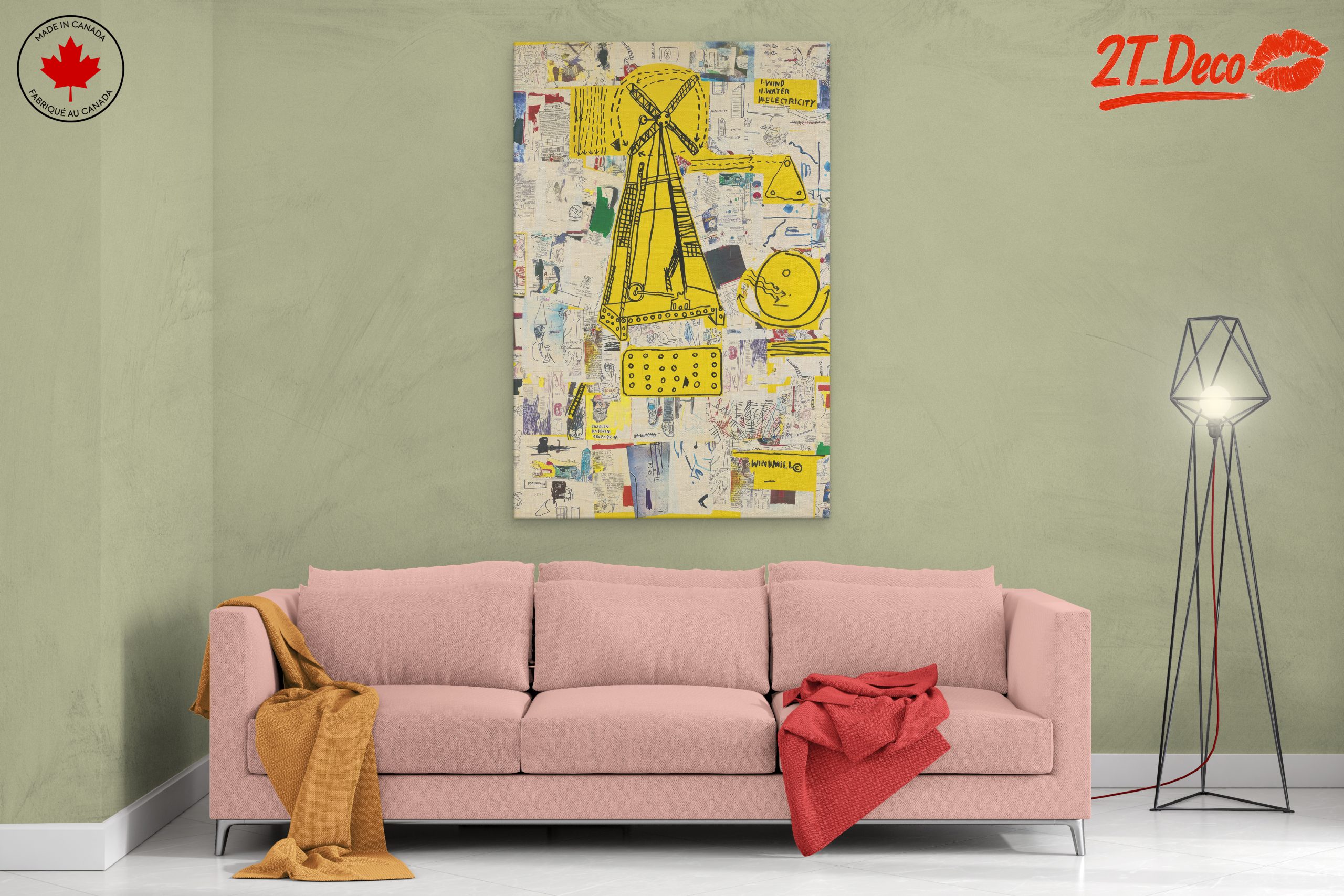 Whimsical Windmill and Abstract Collage Artwork - Image 2