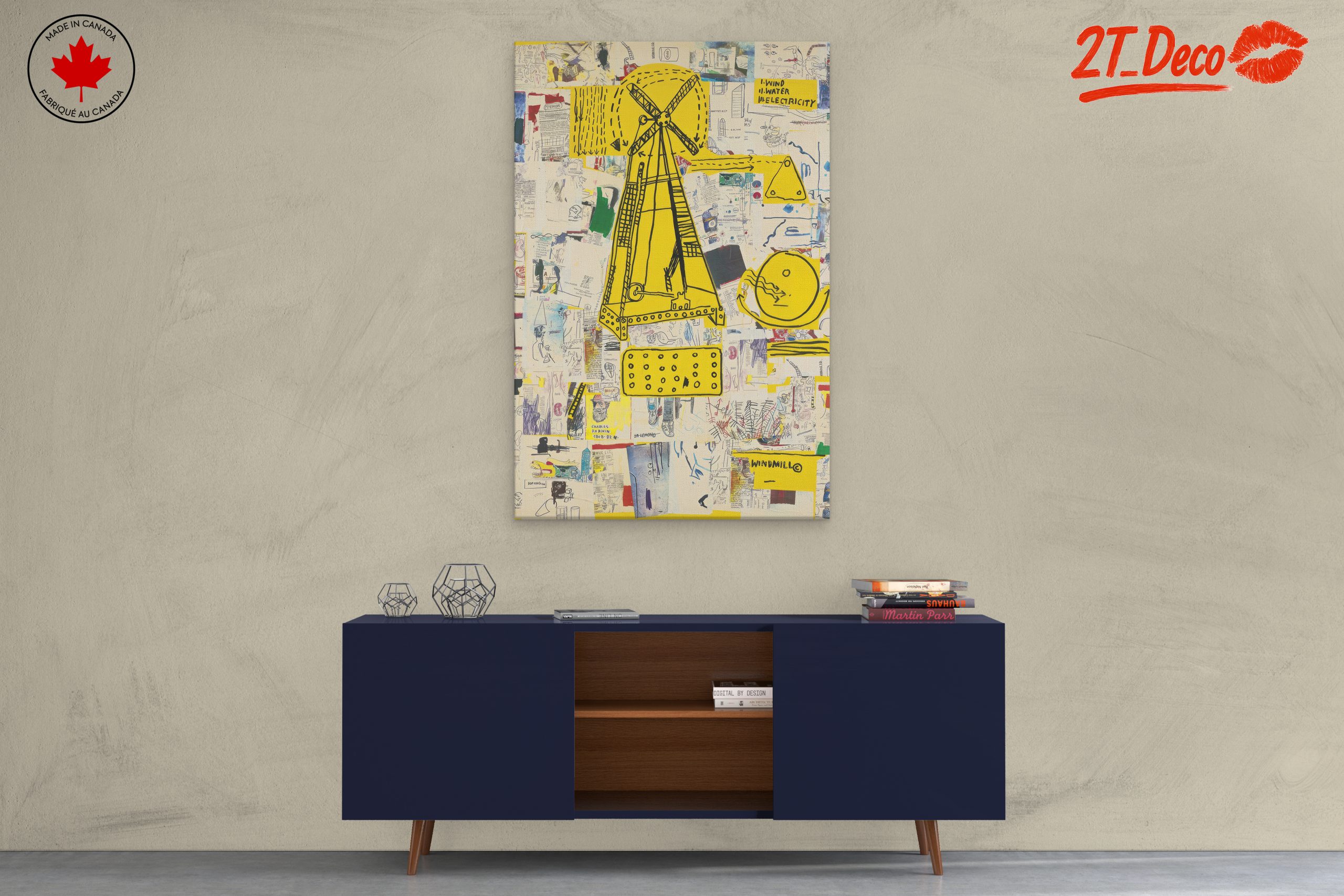 Whimsical Windmill and Abstract Collage Artwork - Image 3
