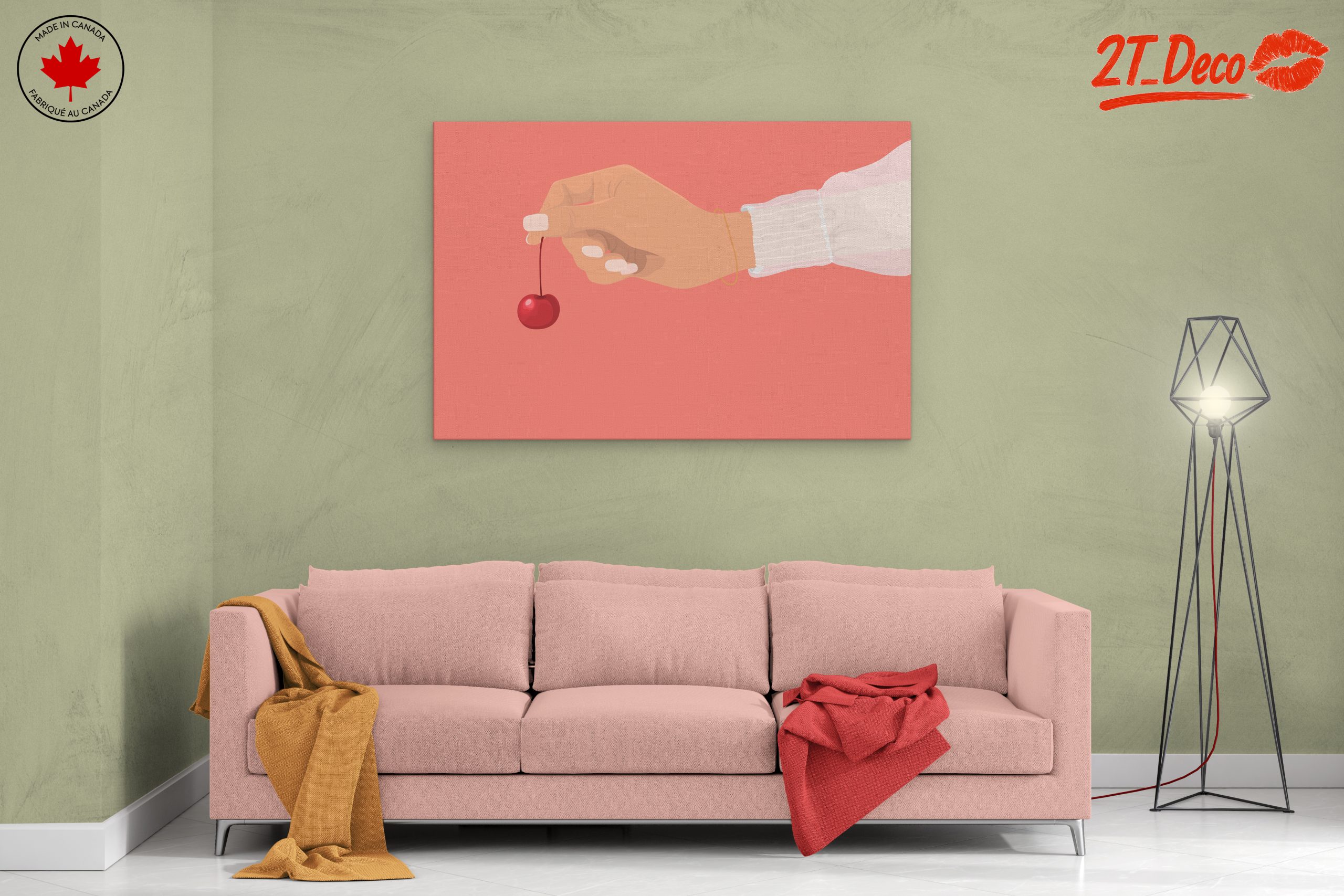 Hand Holding Cherry On Pink Background - Image 2