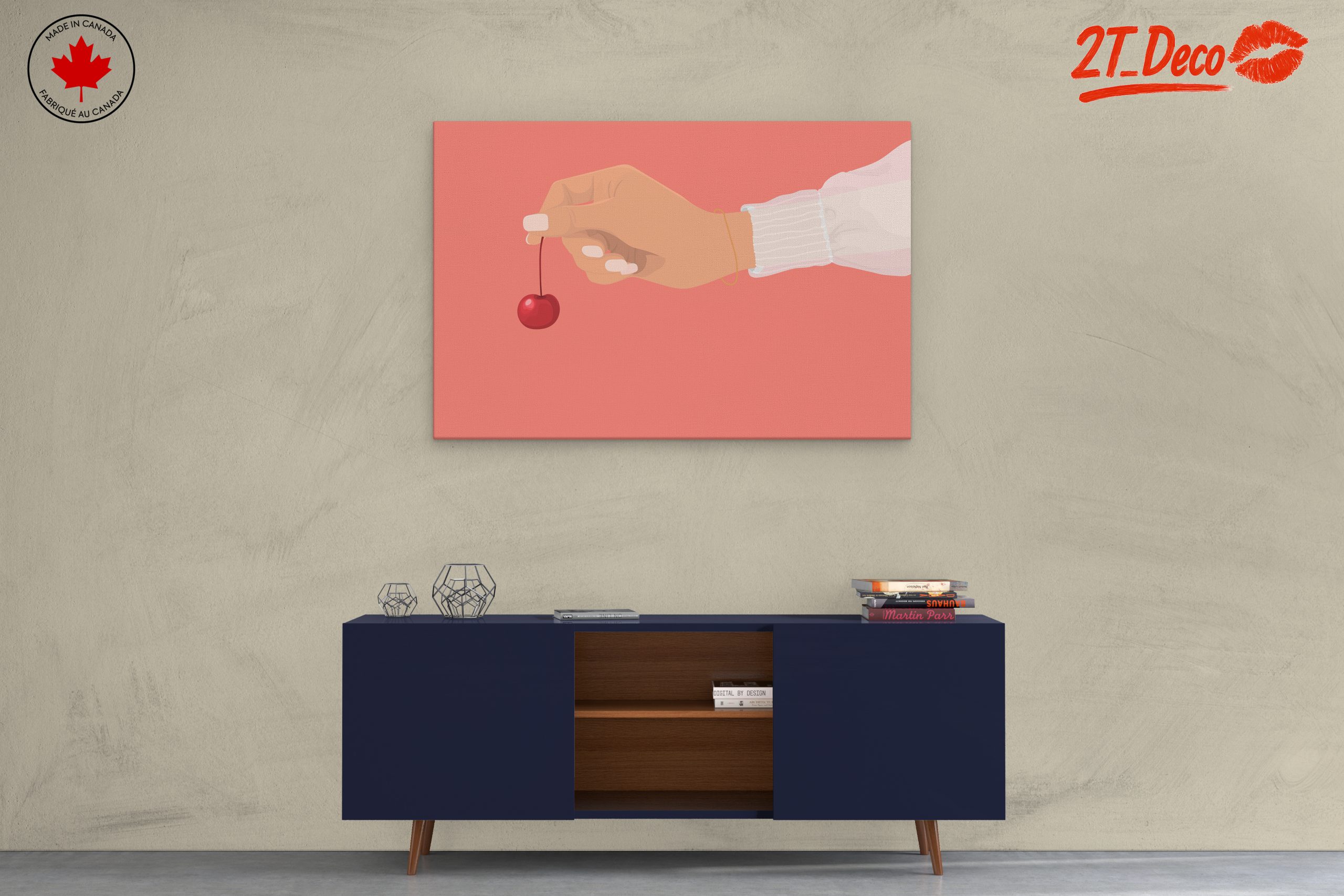 Hand Holding Cherry On Pink Background - Image 3
