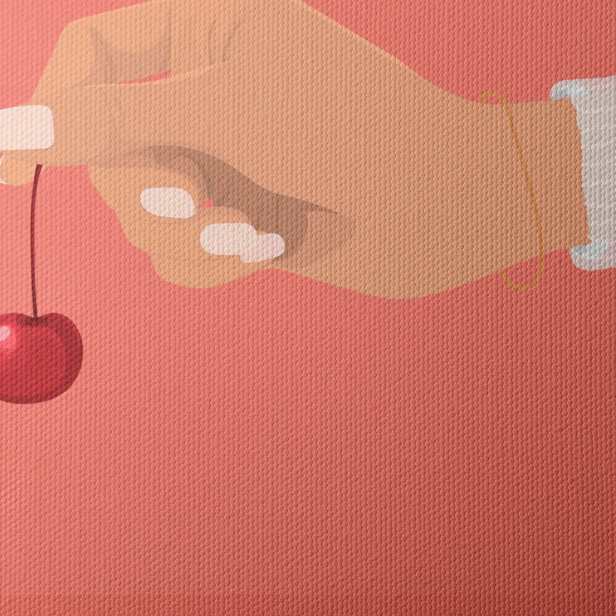 Hand Holding Cherry On Pink Background - Image 4