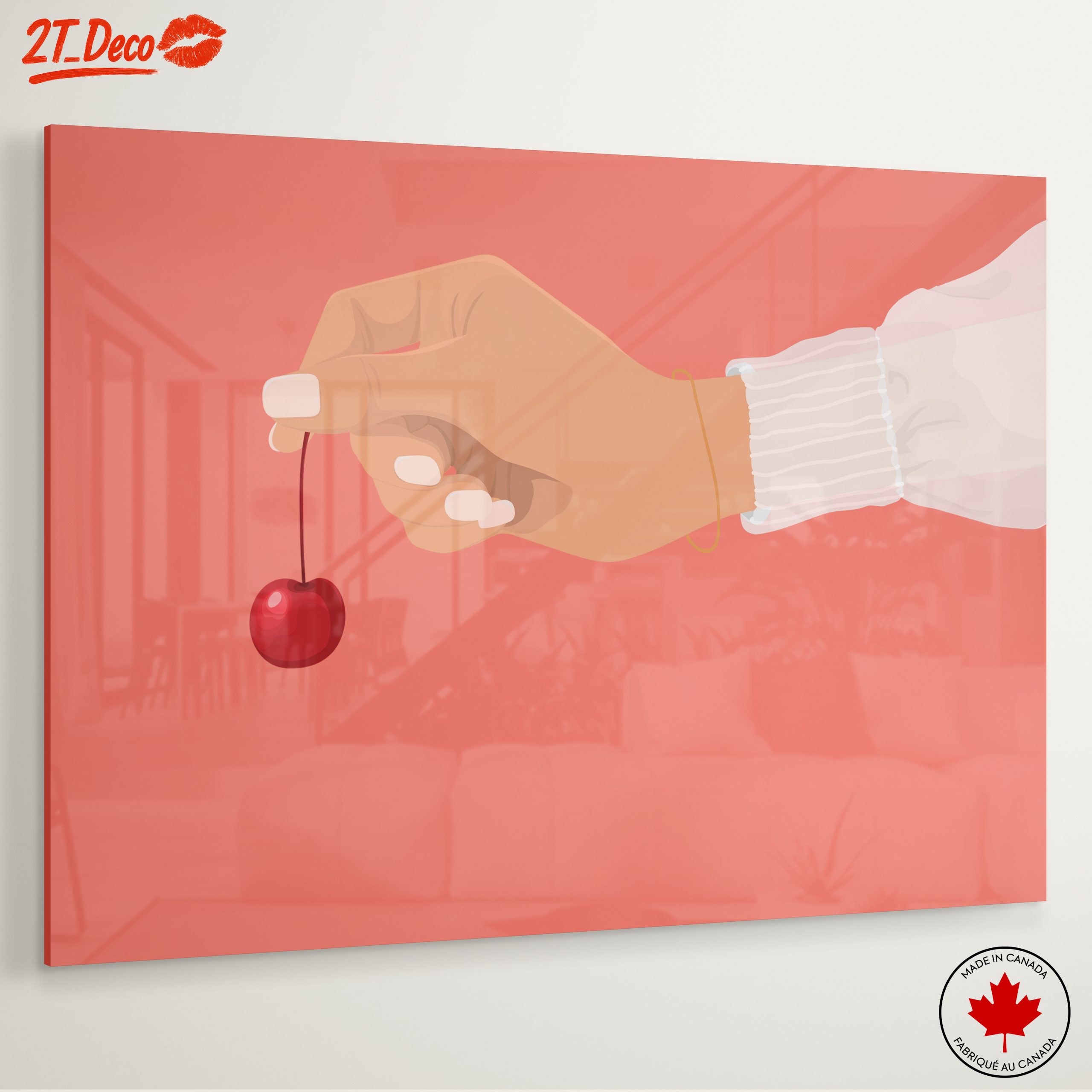 Hand Holding Cherry On Pink Background - Image 6