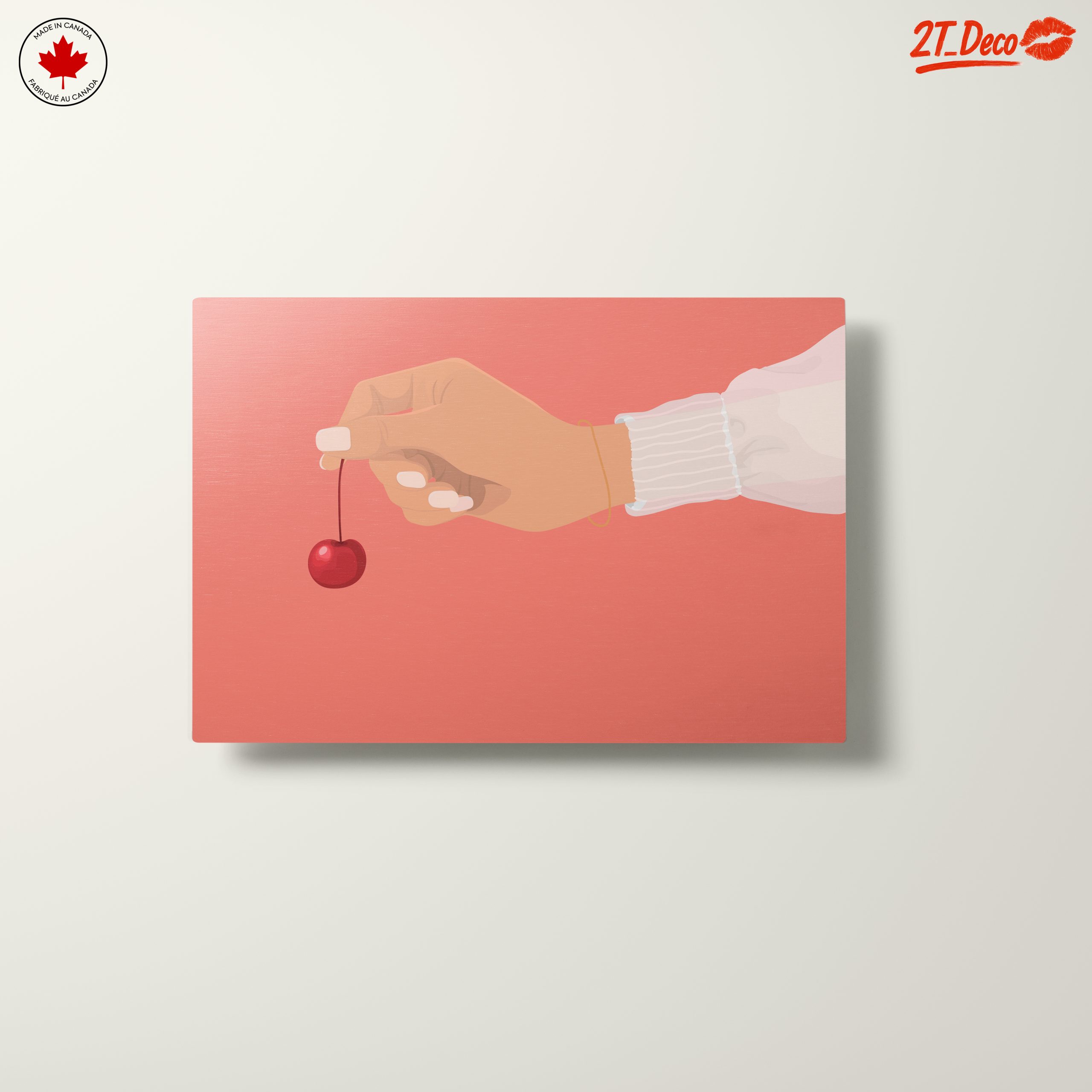Hand Holding Cherry On Pink Background - Image 10