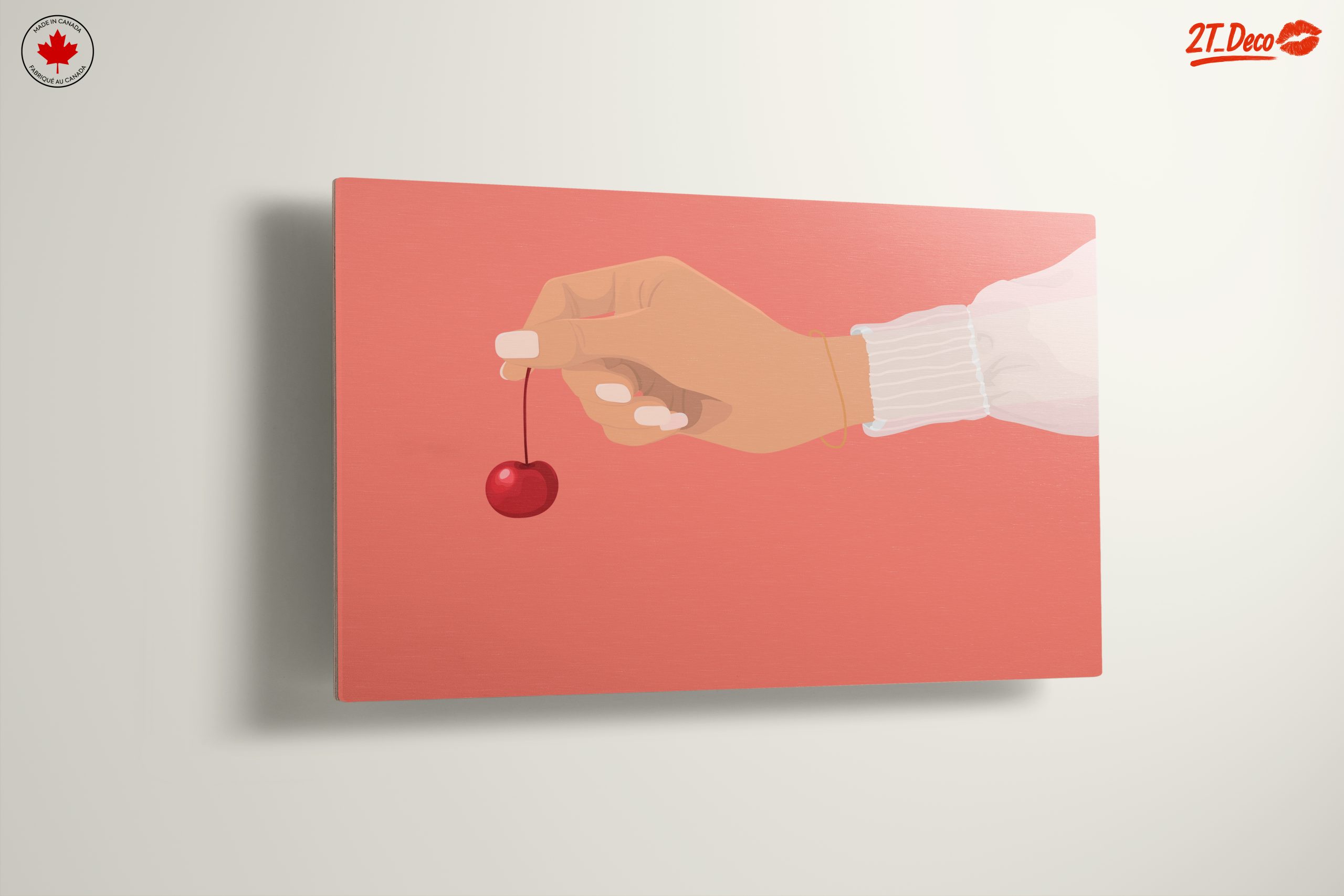 Hand Holding Cherry On Pink Background - Image 13
