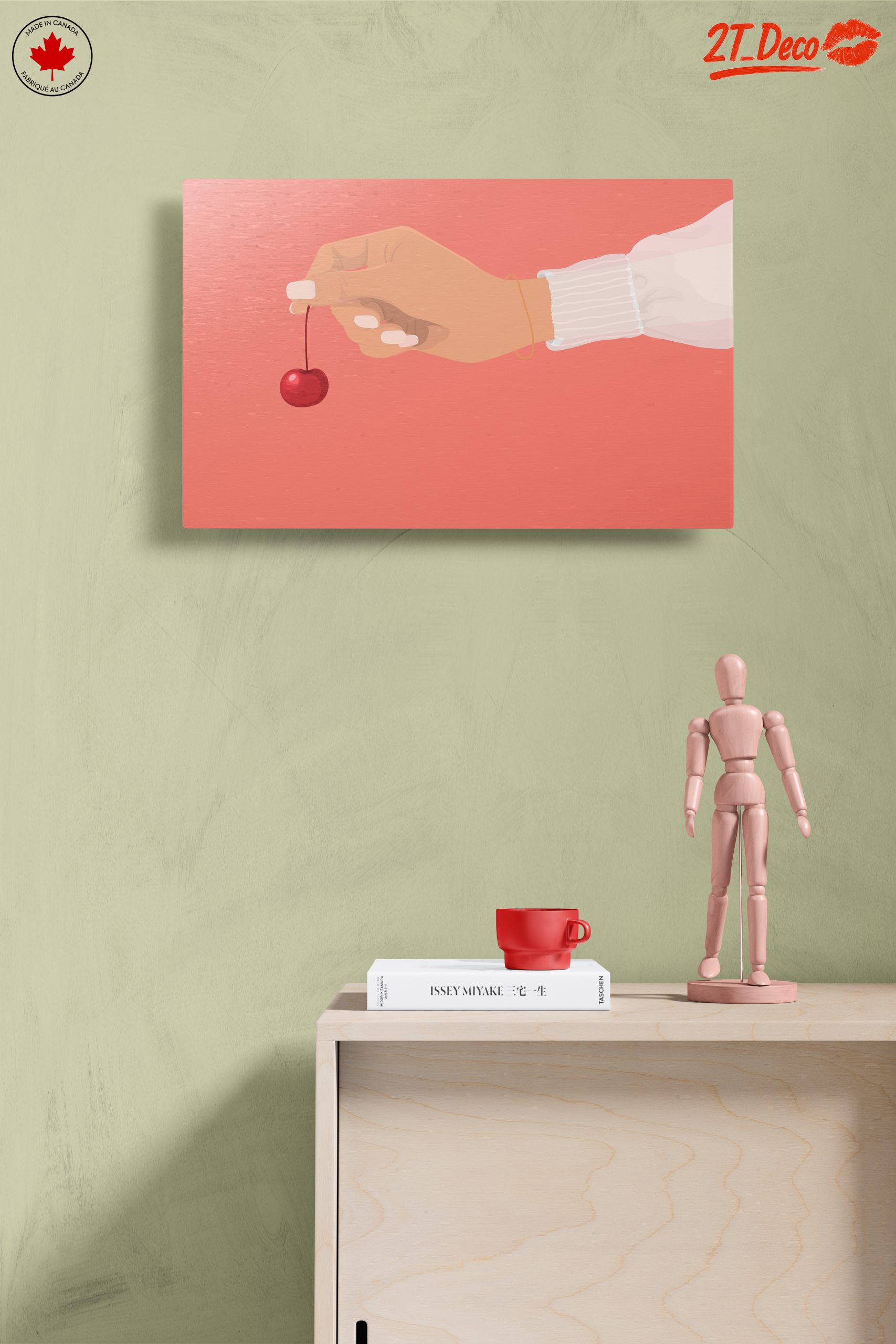 Hand Holding Cherry On Pink Background - Image 14