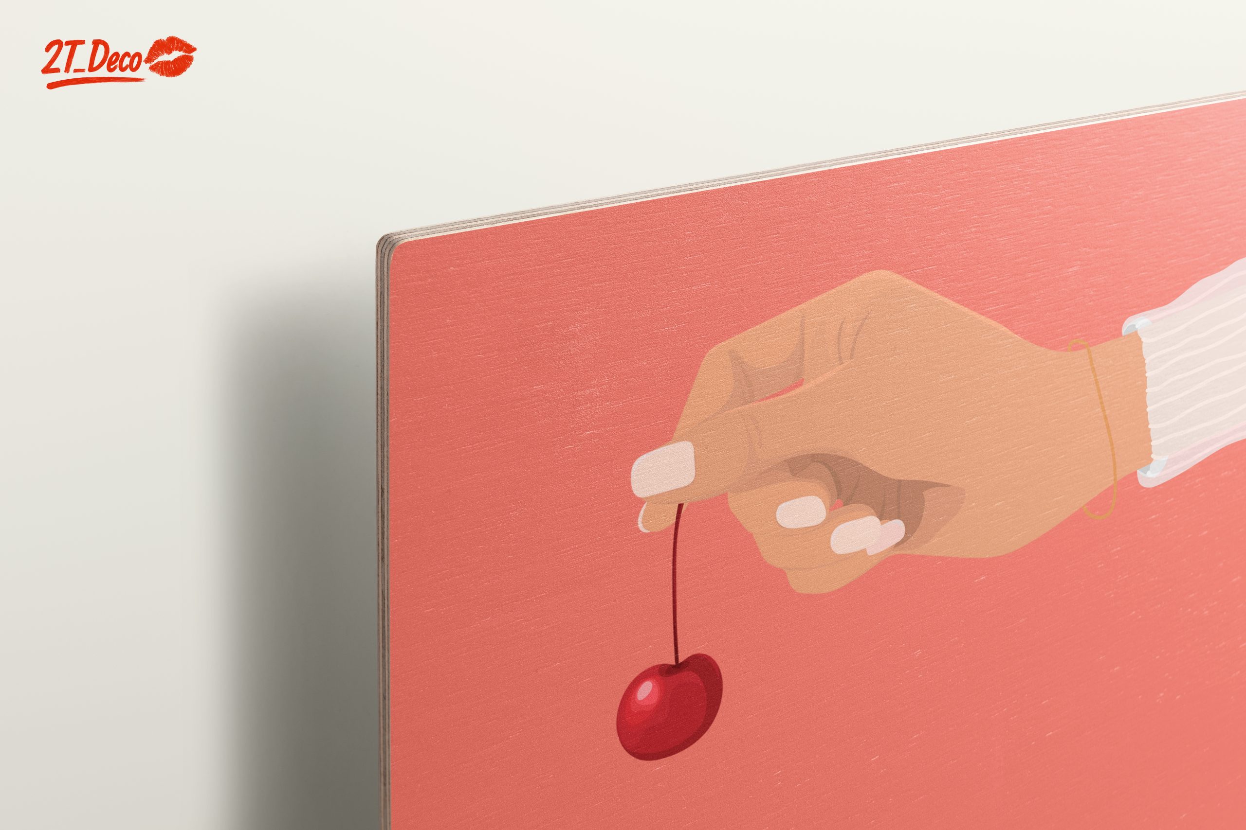 Hand Holding Cherry On Pink Background - Image 15