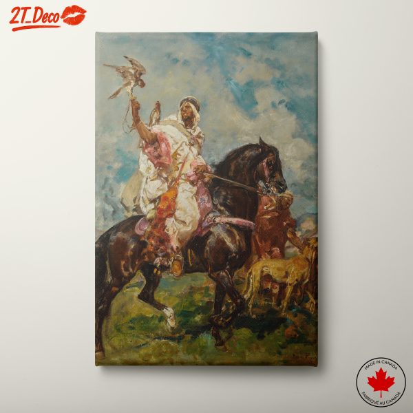 Cultural Equestrian Scene with Falcon and Horses