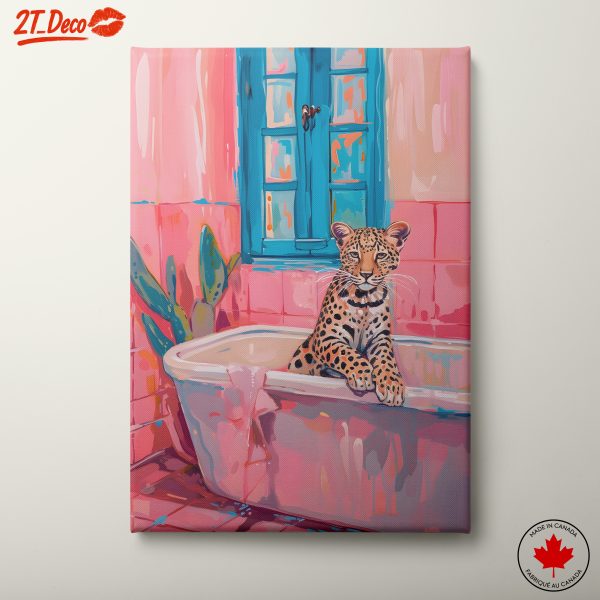 Leopard in Bathtub with Colorful Decor