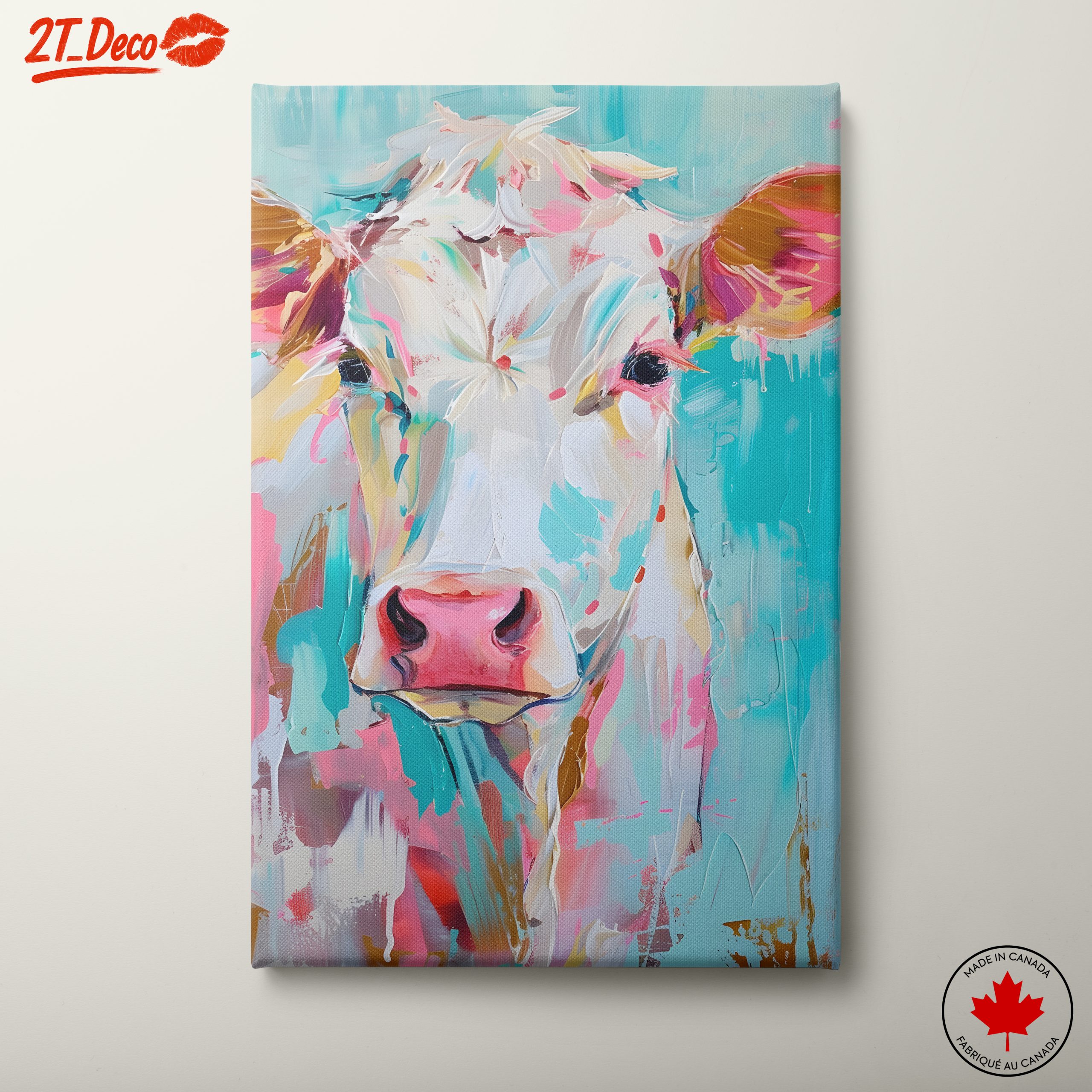 Vibrant Cow Portrait with Playful Colors