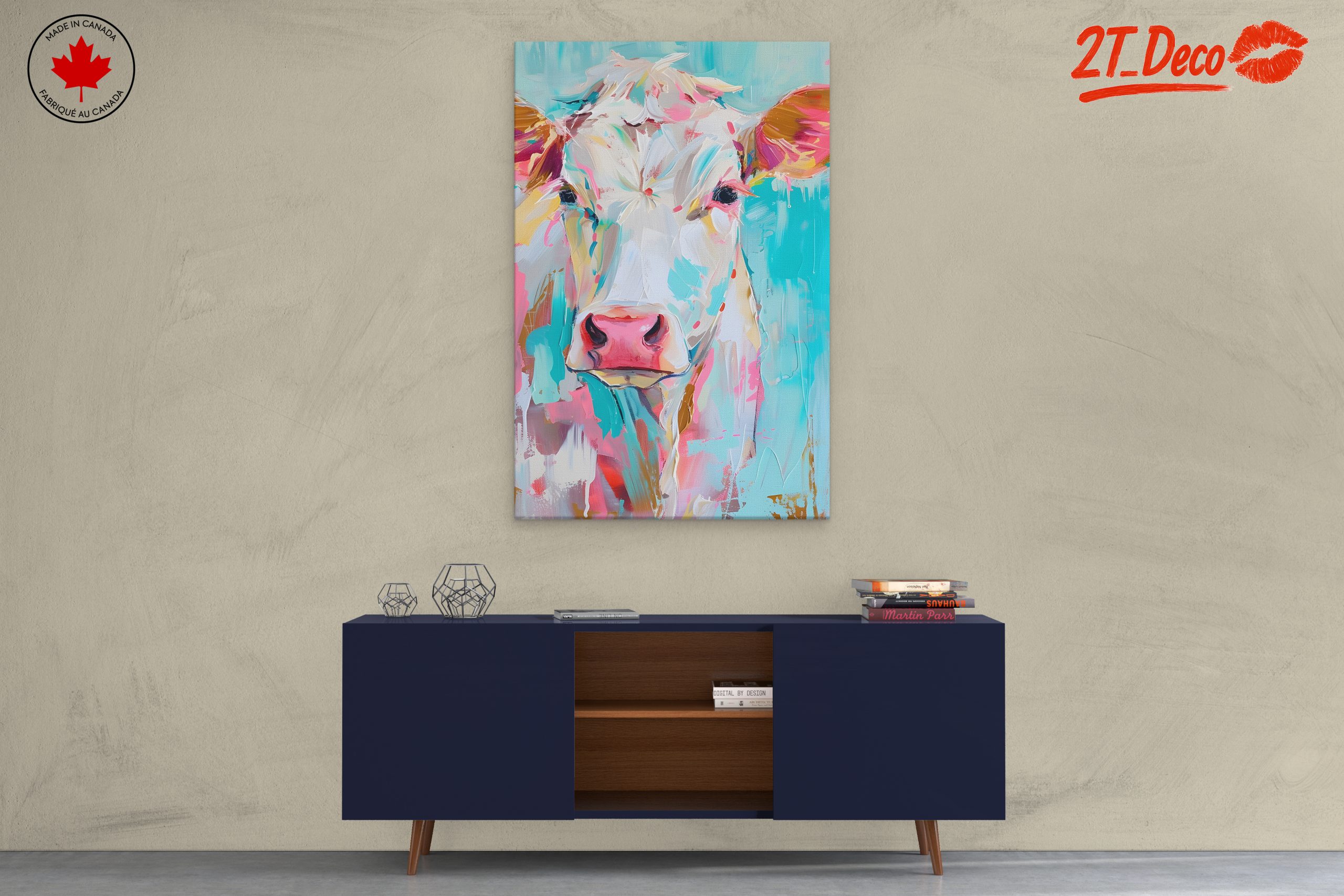Vibrant Cow Portrait with Playful Colors - Image 3
