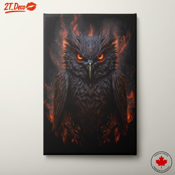 Stylized Black Owl with Fiery Background