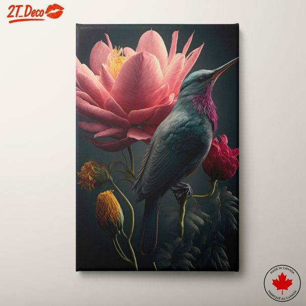 Elegant Botanical Art Featuring Vibrant Bird and Flowers