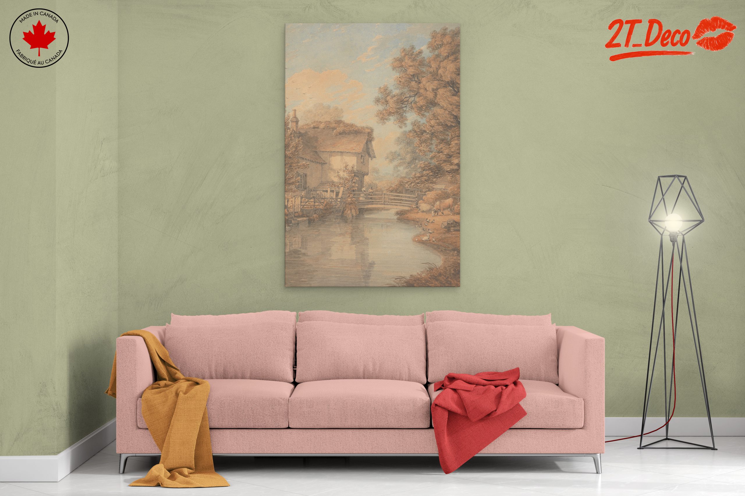 Serene Cottage Landscape by Water - Image 2