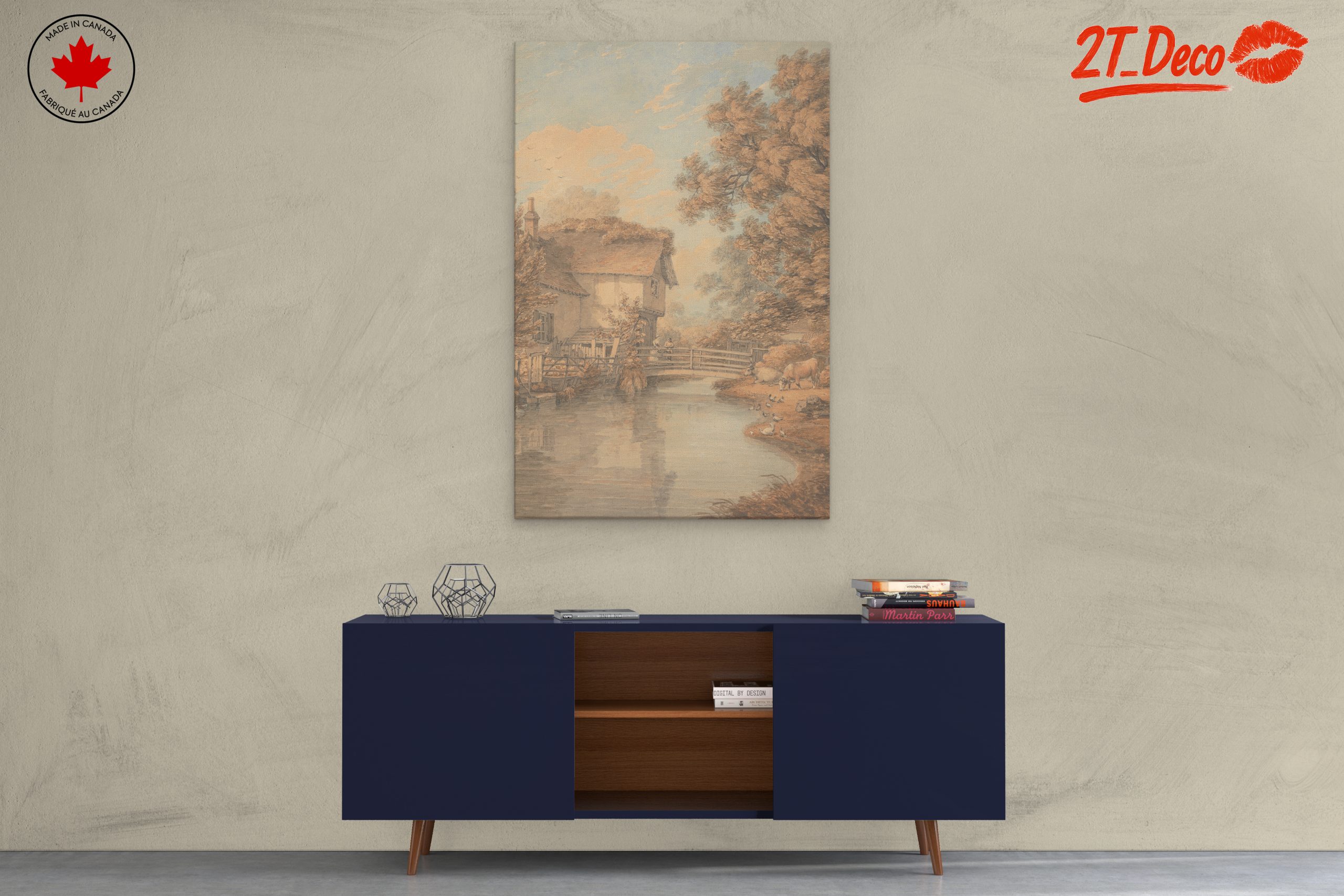 Serene Cottage Landscape by Water - Image 3