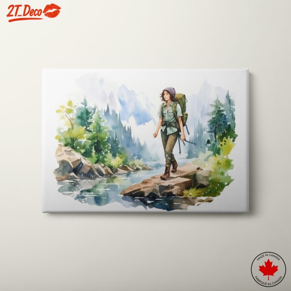 Hiker Walking Beside a Tranquil River in Nature