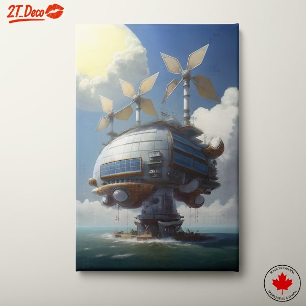 Futuristic Offshore Architecture with Wind Turbines